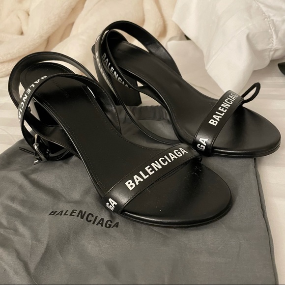 BALENCIAGA LOGO PRINT LEATHER BLOCK HEEL SANDAL - Picture 7 of 7